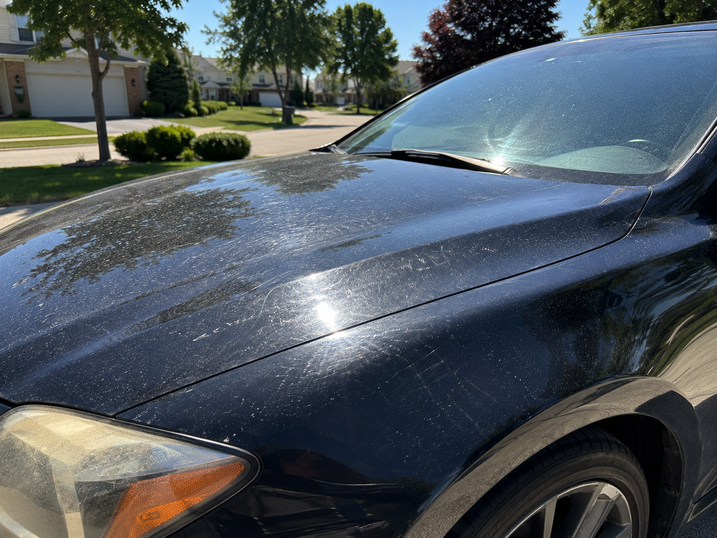 a car with srwil marks before paint correction